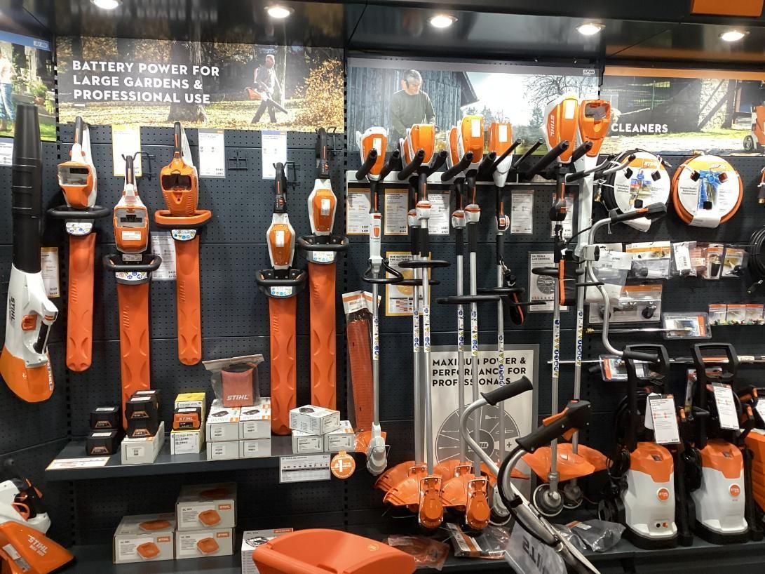 A Display Of Stihl Tools In A Store — Whitsunday Mowers In Cannonvale, QLD