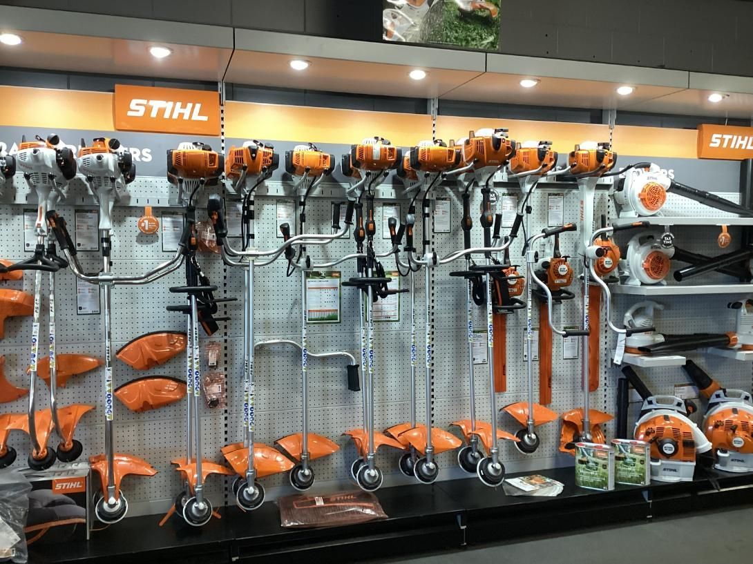 A Display Of Stihl Lawn Mowers In A Store — Whitsunday Mowers In Proserpine, QLD