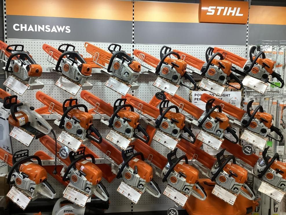 A Display Of Stihl Chainsaws In A Store — Whitsunday Mowers In Airlie Beach, QLD