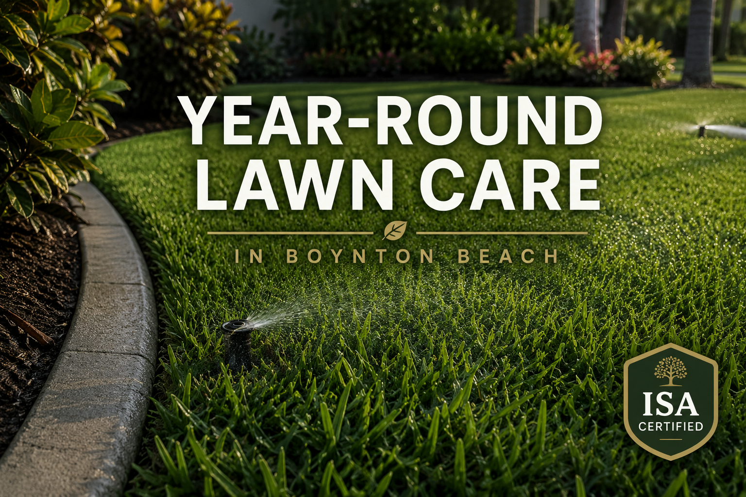 Illustrated cover for year-round lawn maintenance guide in Boynton Beach, South Florida