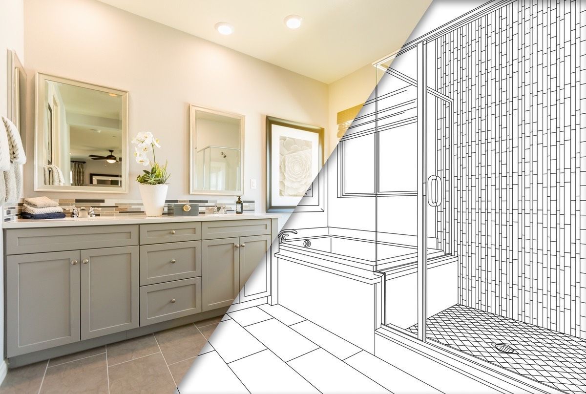 There is a picture of a bathroom and a drawing of a bathroom. Design Services