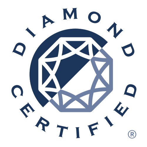 A diamond certified logo with a diamond in the center.