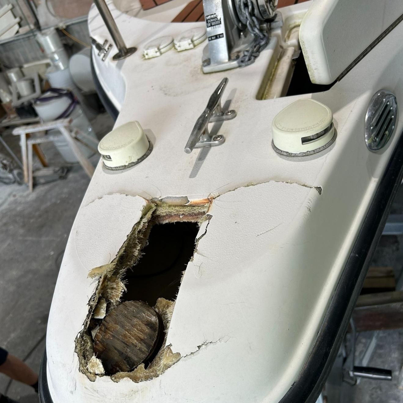 A White Boat With A Hole In The Side Of It — Murraycraft Fibreglass In Glenella, QLD