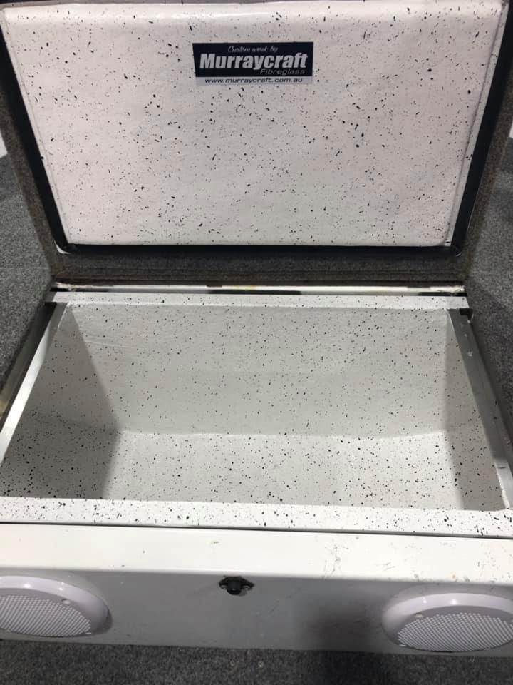 The Inside Of A White Cooler With Speakers On It — Murraycraft Fibreglass In Glenella, QLD