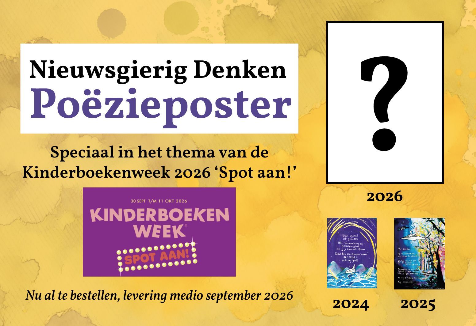Poster met gedicht Kinderboekenweek 2026 spot aan nieuwsgierigheid Poster met gedicht Kinderboekenweek 2026 spot aan onderwijs