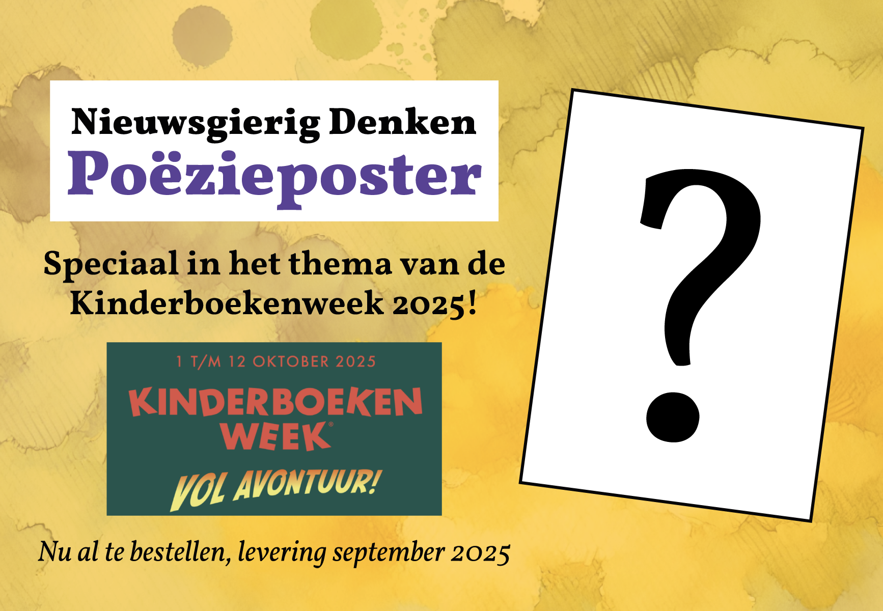 Poster met gedicht Kinderboekenweek 2025 vol avontuur nieuwsgierigheid
