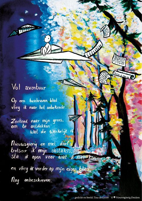 Poster met gedicht Kinderboekenweek 2025 vol avontuur nieuwsgierigheid