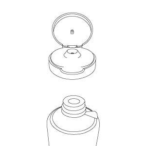Un disegno in bianco e nero di un tubetto in polietilene con chiusura flip top mini