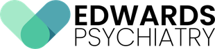 Logo for Edwards Psychiatry: a teal and green heart shape, and the name in black text.