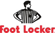 The logo for foot locker shows a man in a striped shirt.