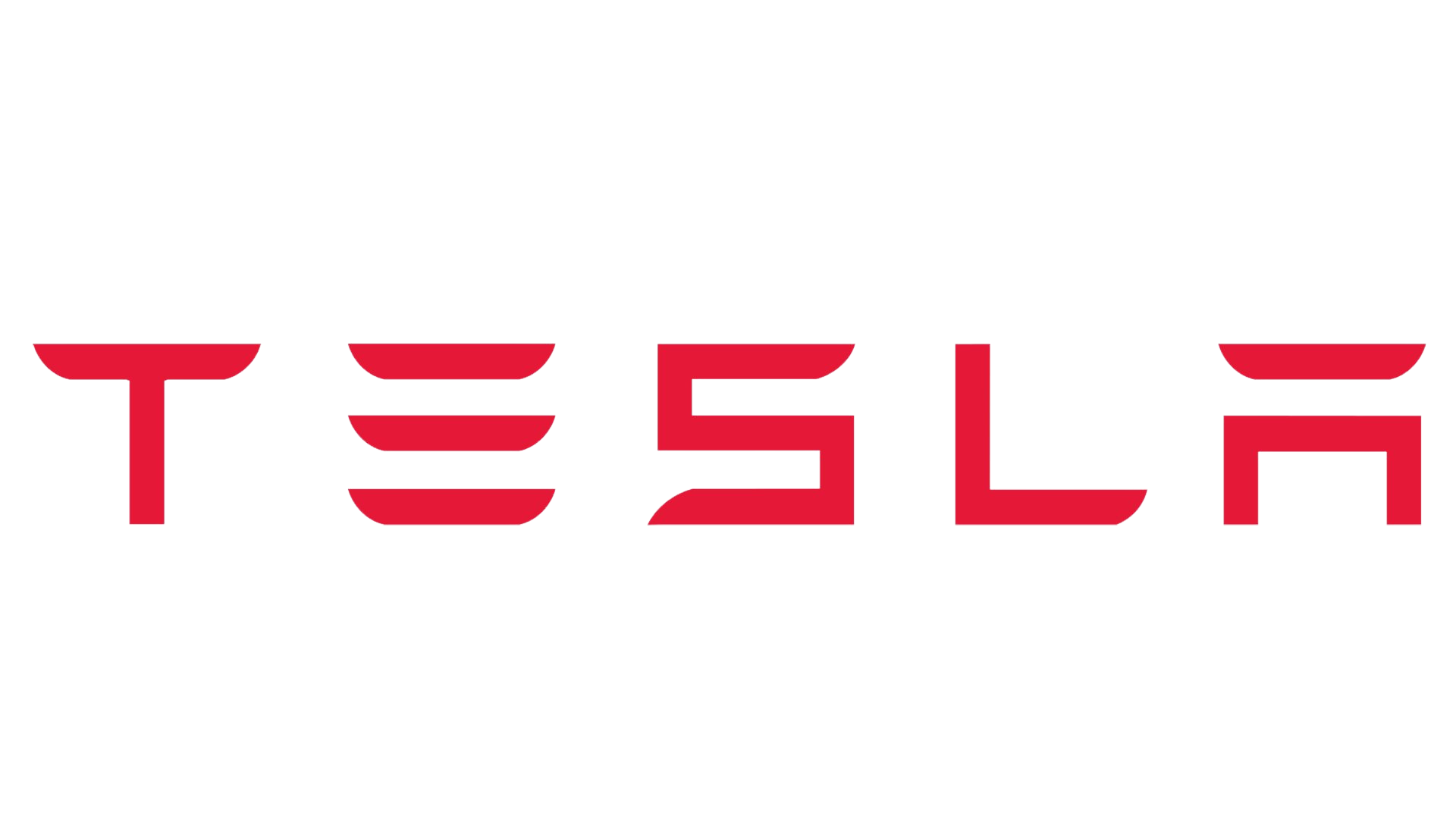 The tesla logo is red and white on a white background.