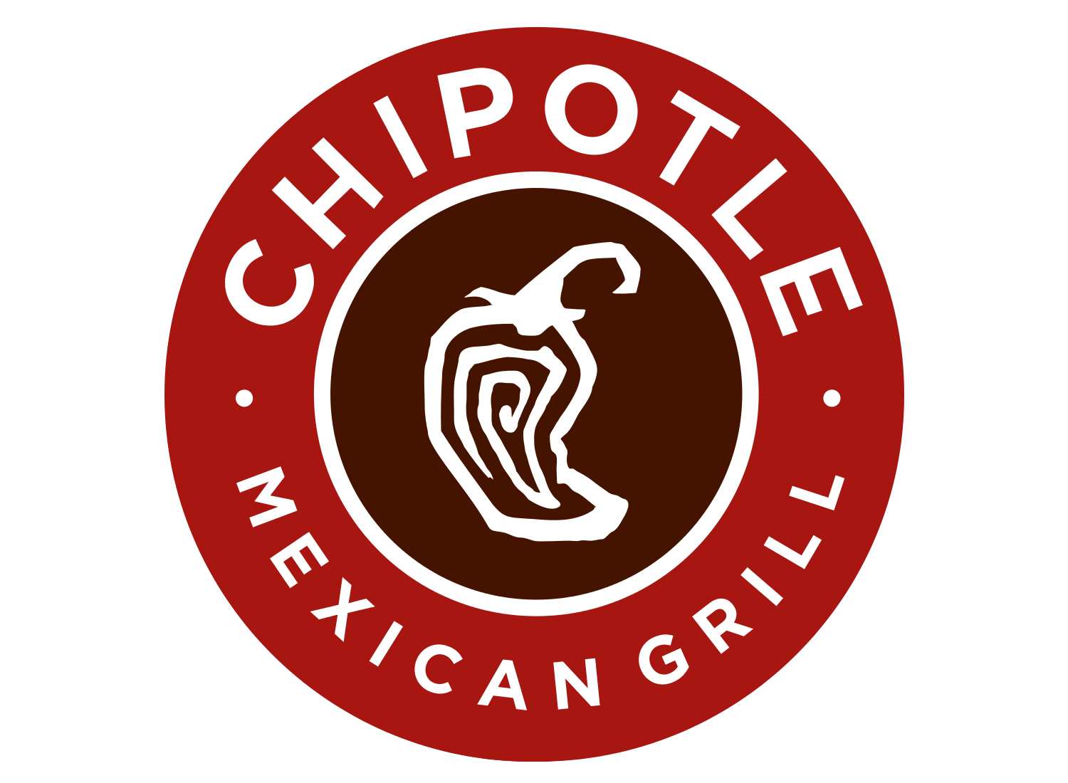 A chipotle mexican grill logo with a pepper in the center