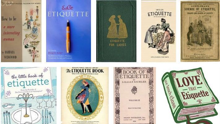 A collection of books about etiquette including the book of etiquette
