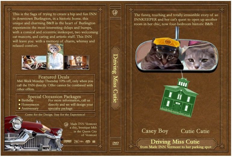 A dvd cover with two cats and a building on it