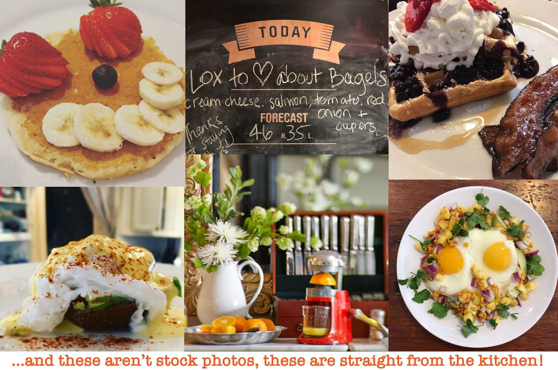A collage of pictures of food with a sign that says today