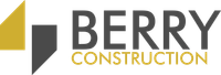 Logo: "Berry Construction". Gold and gray abstract shapes left of dark gray text. "Construction" is smaller.