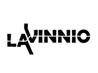 Zwart logo met het woord "LAVINNIO" in een stencillettertype op een witte achtergrond.