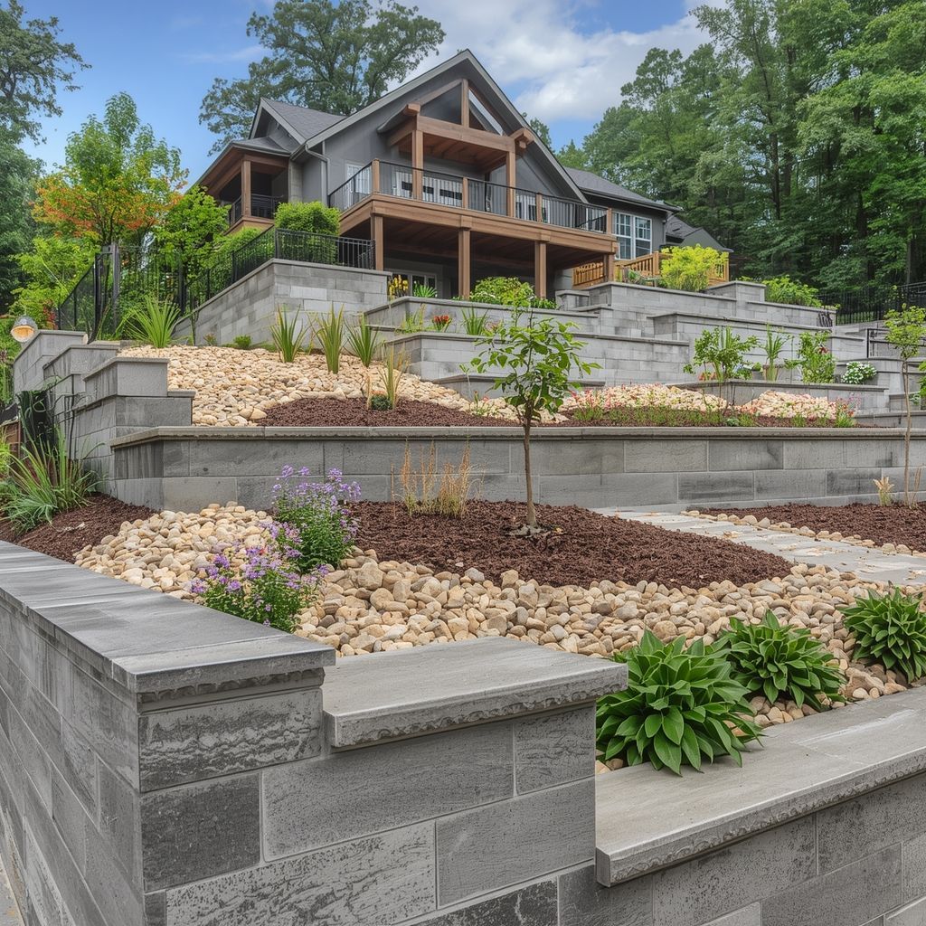 Workers use a drilling machine in a building's excavation. Construction workers in safety vests, orange cones.