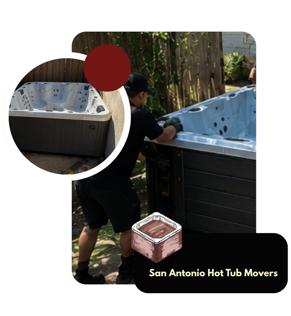 Residential spa movers loading hot tub onto flatbed trailer