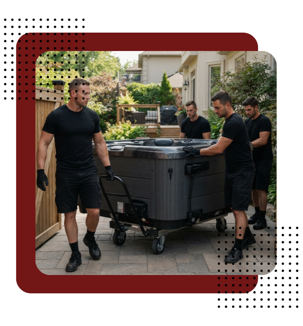 San Antonio hot tub movers lifting spa with crane in backyard