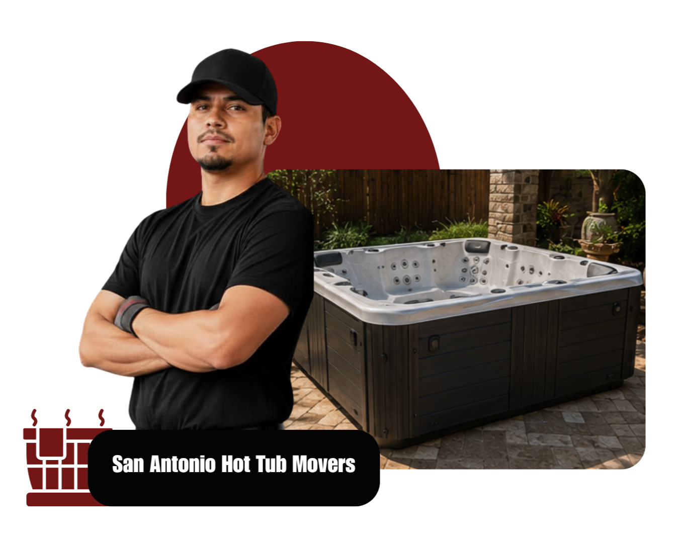 Hot tub crane service positioning spa over fenced yard