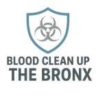 Logo for Blood Clean Up The Bronx: Shield with biohazard symbol.
