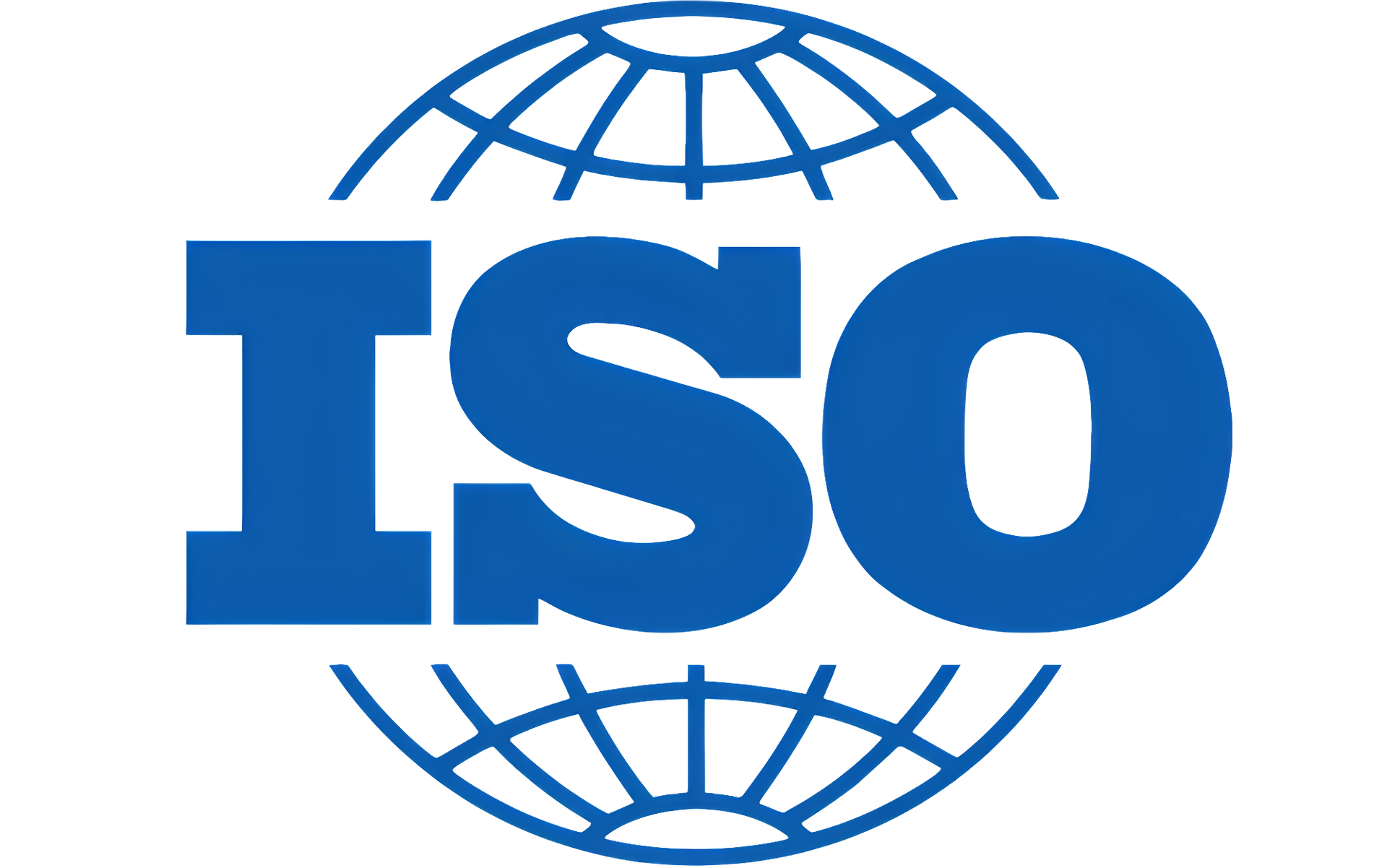 Blue ISO logo with globe, representing international standards.