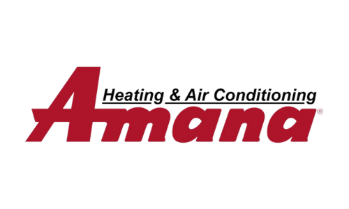 Amana Heating & Air Conditioning logo in red and black on a white background.