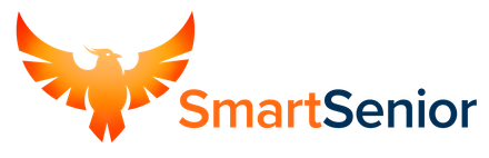 Logotipo SmartSenior em laranja e azul.