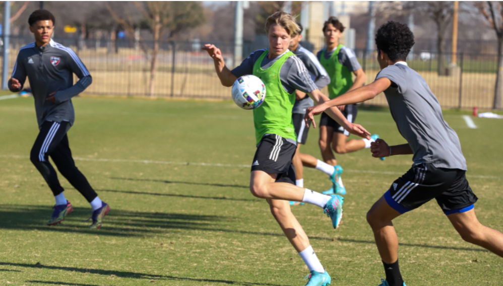 Two soccer players at a FC Dallas Elite Academy Development Camp
