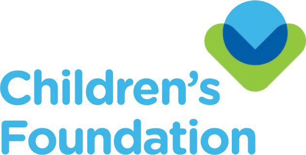 The children 's foundation logo is blue and green with a blue check mark.