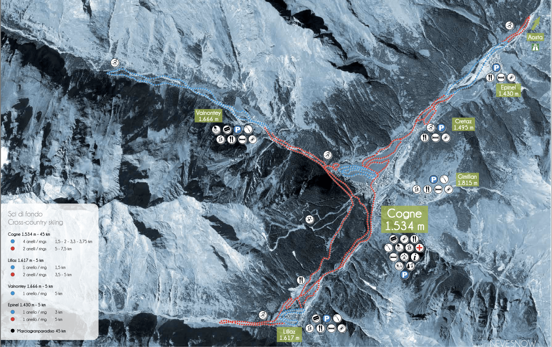 Cogne cross country ski map