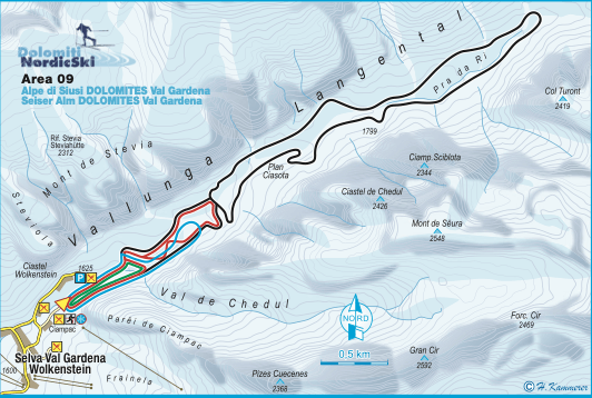 Selva Gardena cross country ski map