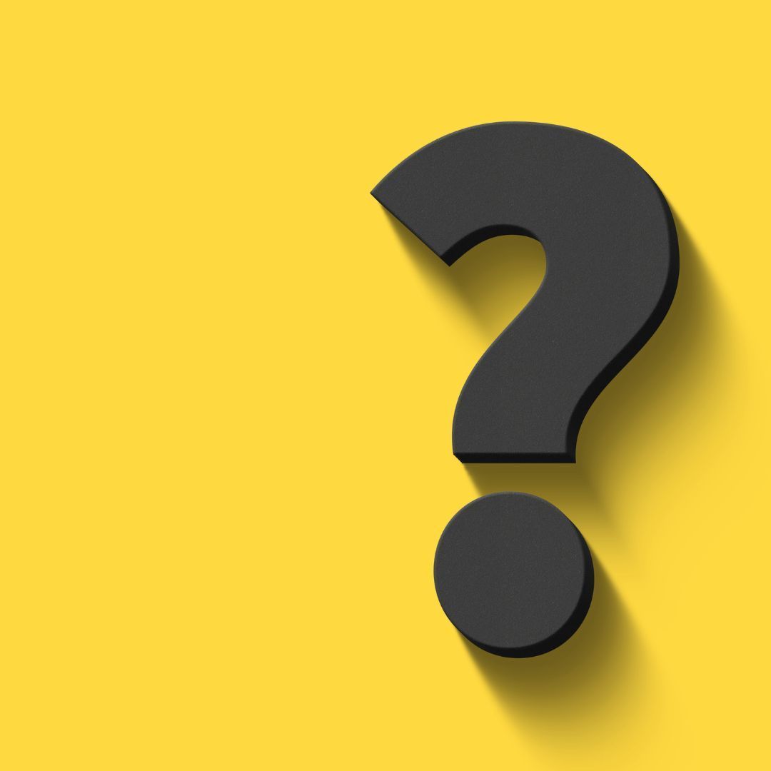 Black question mark on a yellow background with a soft shadow