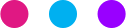 Three colorful circles: pink, blue, and purple, aligned horizontally against a white background.