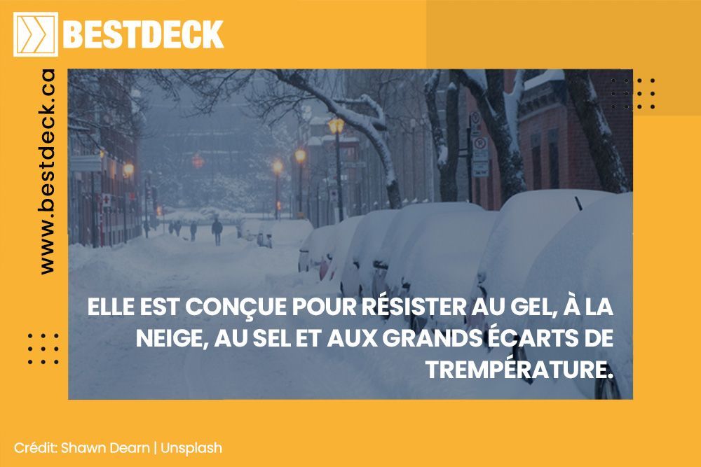 Une photo d'une clôture en bois recouverte de neige avec une citation. sur l'image.