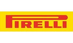 Pirelli logo: Red text "PIRELLI" in a yellow rectangular box.