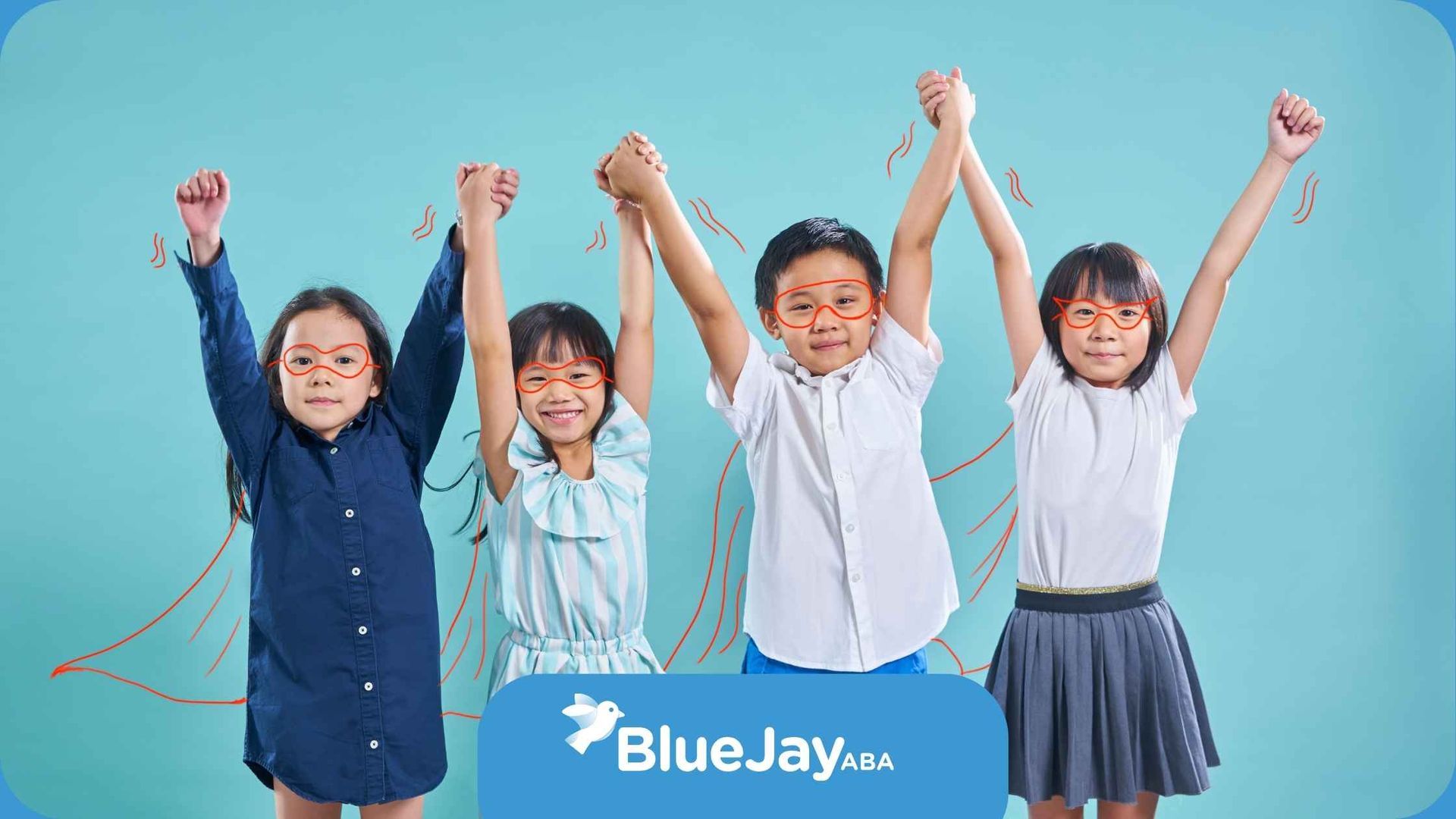 A group of children are standing next to each other holding hands.