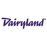 The logo for dairyland is a purple logo on a white background.