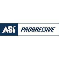 The logo for progressive is blue and white.
