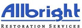 The logo for allbright restoration services is blue and white.