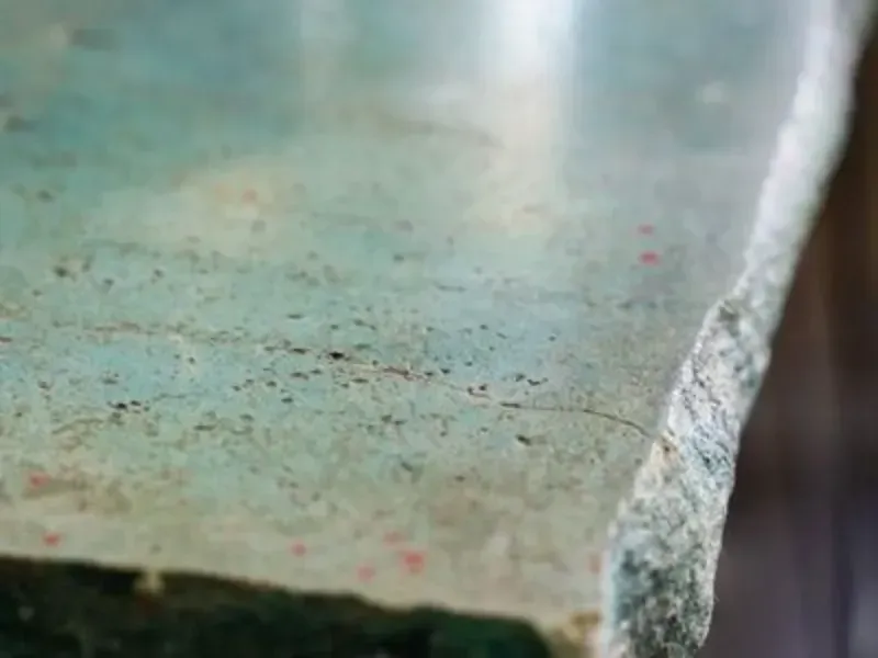 a close up of a polished concrete table in Yucca Valley, South California.