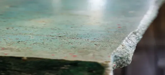 a close up of a polished concrete table in Yucca Valley, South California.