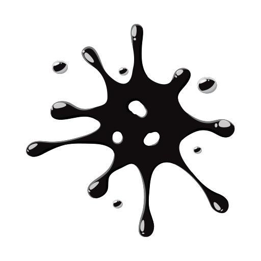 A black and white drawing of a splash of liquid on a white background.