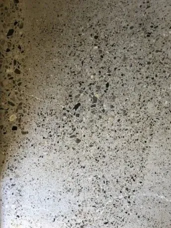 Gray speckled concrete floor with an irregular crack.