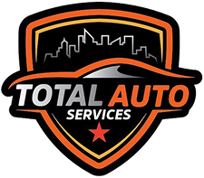 Total Auto Services logo with black, orange, and white shield and city skyline icon | Total Auto Services