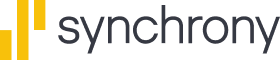 Synchrony logo with gray text and two vertical yellow bars on white background | Total Auto Services