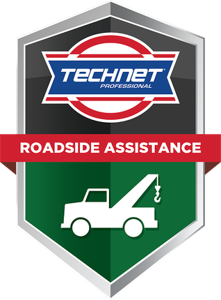 TECHNET Professional Roadside Assistance shield logo with red banner and white tow truck icon