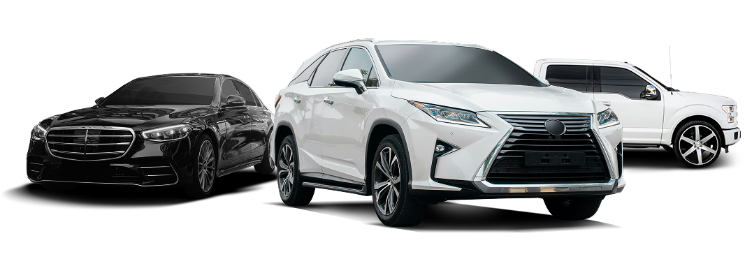 Three Lexus SUVs in black, silver, and white on a white background