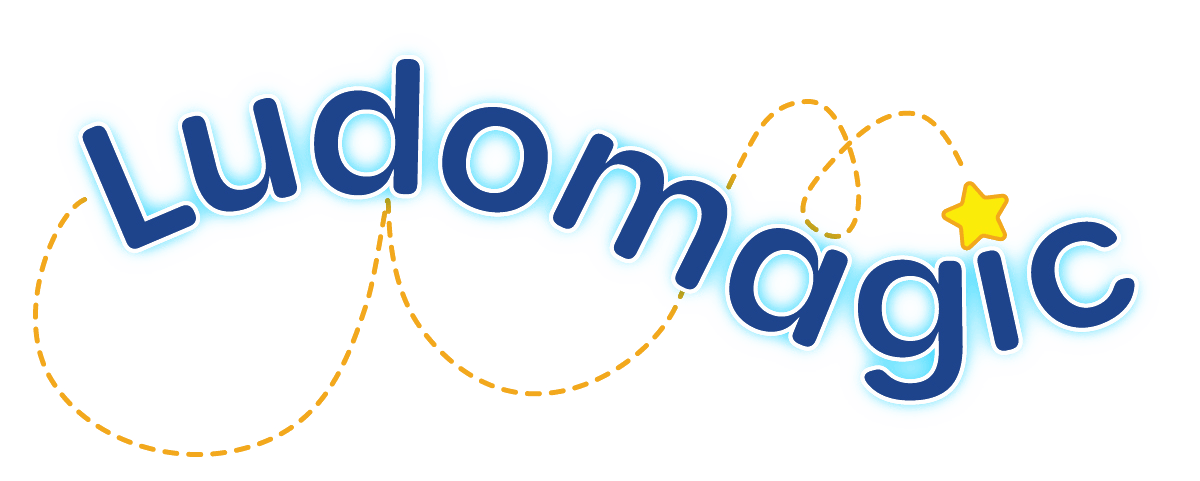 Un logo para una empresa llamada ludomagic con una estrella en el medio.